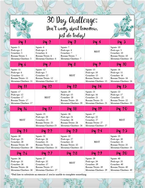 Universal 30 Day Printable Workout Schedule 30 Day Workout Challenge
