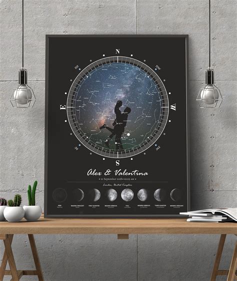 Custom Star Map Night Sky Print By Date Personalized Star Etsy Star