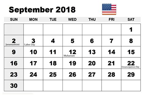 September 2018 Calendar With Holidays Usa September Calendar