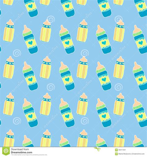 Baby Bottle Seamless Pattern Stock Vector Illustration Of Cute