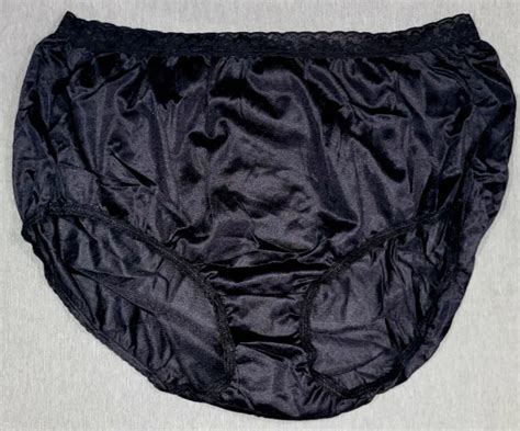 Silky Sheer Shiny Black Nylon Granny Panties Briefs Sz 8 Xl Hanes Sexy