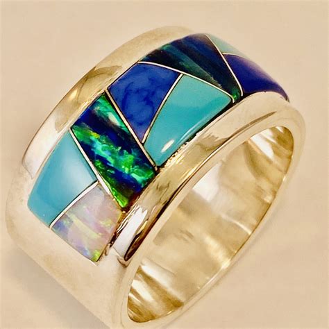 Native American Sterling Silver Ring Inlay Opal Turquoise Sugilite
