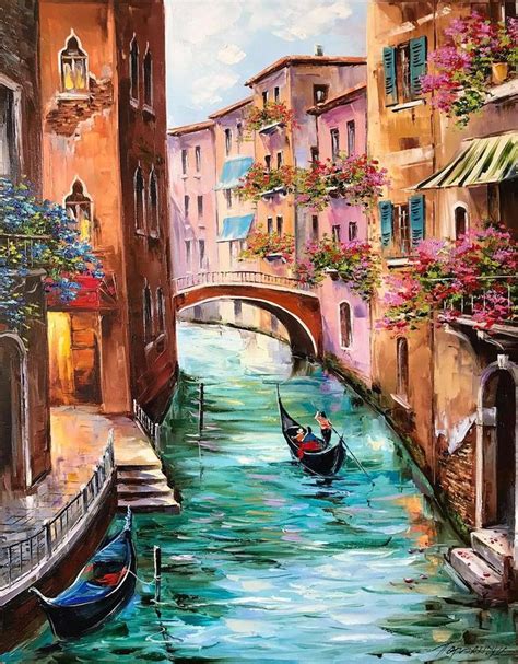 Venice Italy Painting Original Canvas Art Gondola Boat Etsy Venice