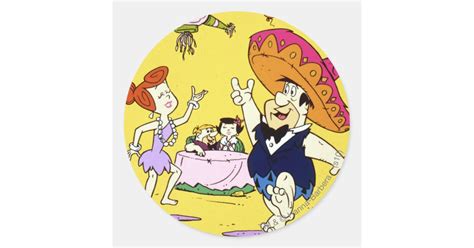 Fred Flintstone Wilma Barney And Betty Fiesta Classic Round Sticker