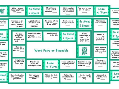 Word Pairs Or Binomials Legal Size Text Board Game Teaching Resources