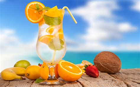 Summer Refreshing Drinks From Fruit Lemon Orange Banana Coconut Hd