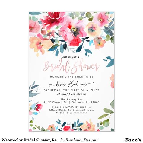 Watercolor Bridal Shower Red Garden Roses Invitation