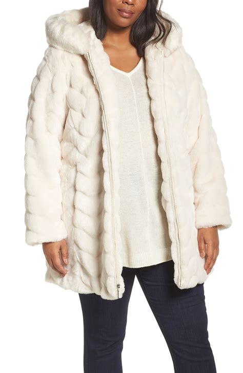 Gallery Hooded Chevron Faux Fur Coat Plus Size Nordstrom