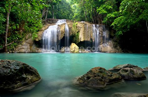 Waterfall In Kanchanaburi Thailand Wallpaper Mural Wallsauce Uk