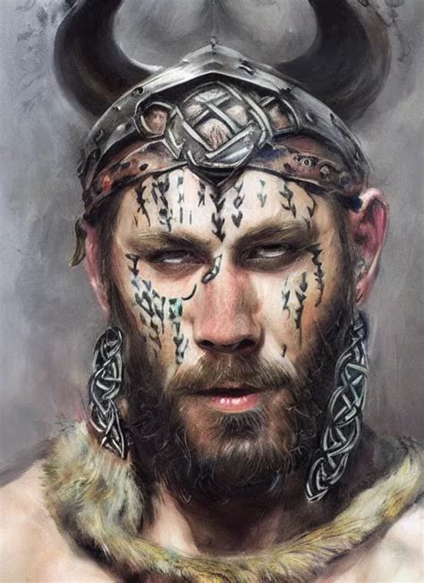 Portrait Painting Of Viking Berserker With Celtic Face Stable