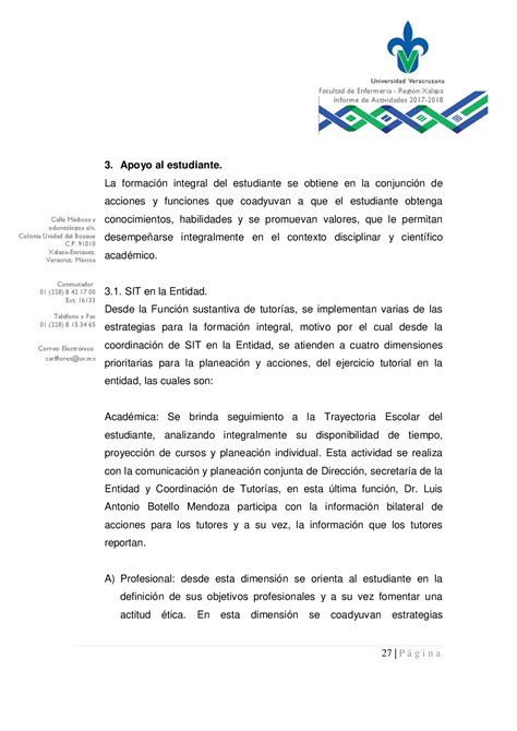 Informe De Actividades Facultad De Enfermer A Xalapa
