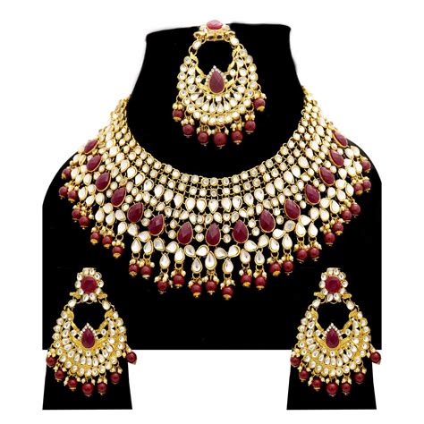 Indian Kundan Necklace Earrings With Tikka Pakistani Pearls Etsy