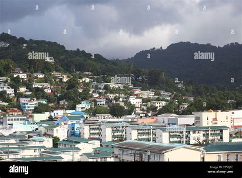 View Across Castries Town Towards The Tropical Rain Forests Of St