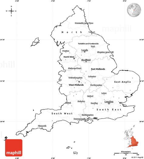 Blank Simple Map Of England Cropped Outside