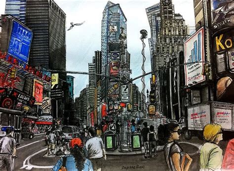 New York City Times Square Drawing By Artsy Daphy