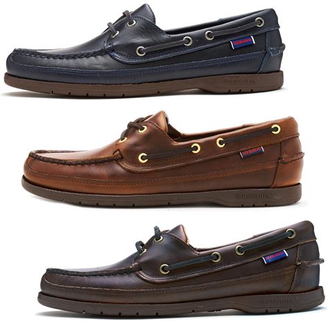Sebago Schooner Fgl Waxed Leather Boat Deck Shoes In Brown And Navy Blue