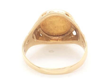 Dos Pesos Gold Coin Ring In 10k Yellow Gold At 1stdibs Dos Y Medio