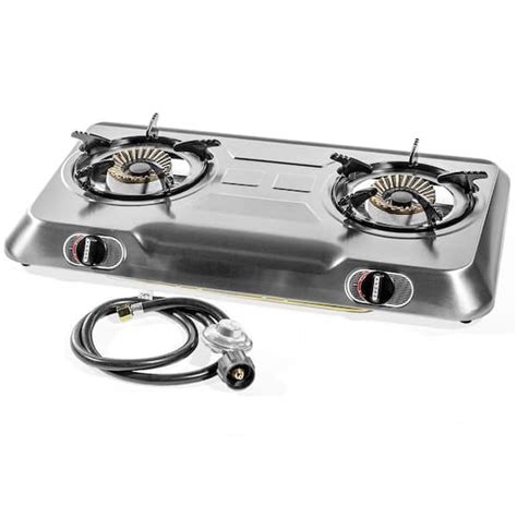 xtremepowerus stainless steel propane lpg gas stove portable fryer double burner with regulator