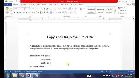 use the cut copy and paste option in ms word youtube