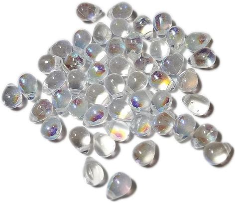 50 Czech Glass Beads Crystal Drops With Ab Finish 4x6mm