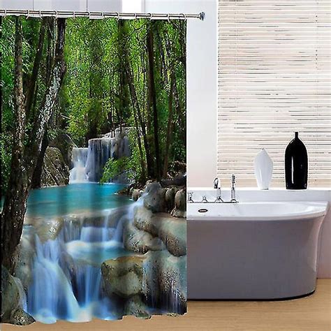 Fashion 3d Waterfalls Nature Scenery Shower Curtain Water Resistant