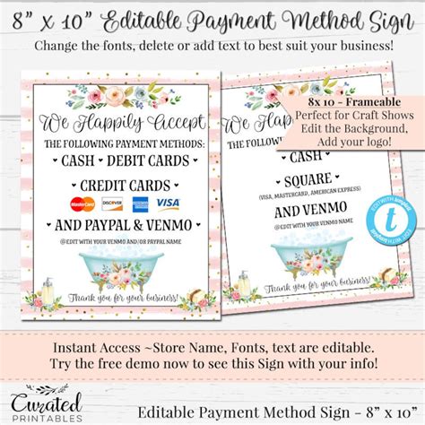 Printable Payment Method Sign We Accept These Payment Methods Diy