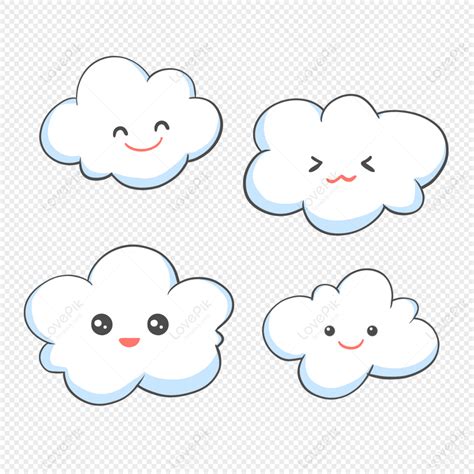 Cute Cloud Expression Combination Cloud White Cloud Sky Png