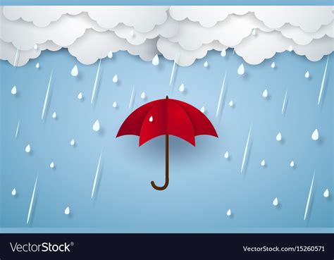 umbrella with heavy rain rainy season paper art vector image