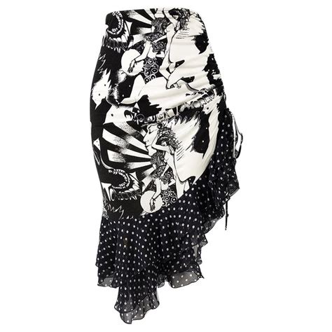 Emanuel Ungaro Vintage Y2k Black And White Frilly Ruffle Ruched Skirt
