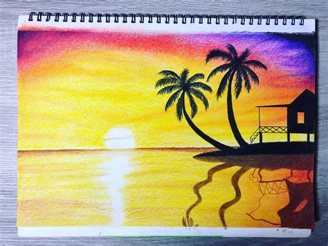 My New Drawing Of A Sunset With Oil Pastels Rdrawing