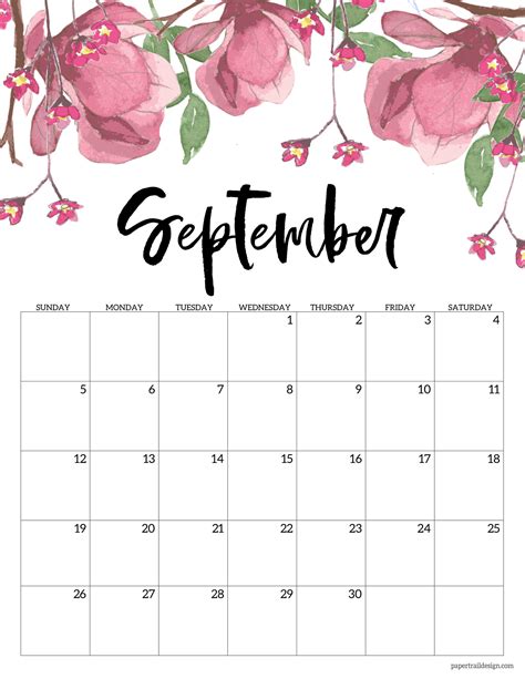 Free Printable Calendar 2021 Floral Paper Trail Design