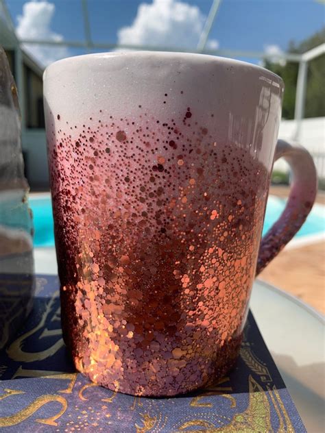 Rose Gold Glitter 16 Oz Coffee Mug Epoxy Sealed Coffee Cup Etsy