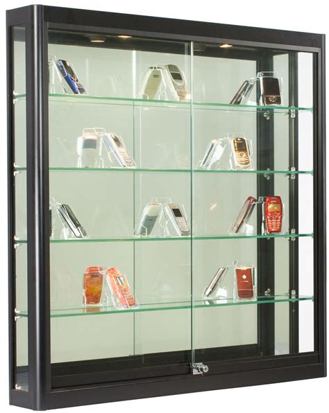 3x3 Wall Mounted Display Case Wslider Doors And Mirror Back Locking