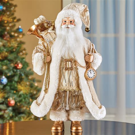 Sparkling Elegant Golden Santa Claus Tabletop Christmas Figurine Collections Etc
