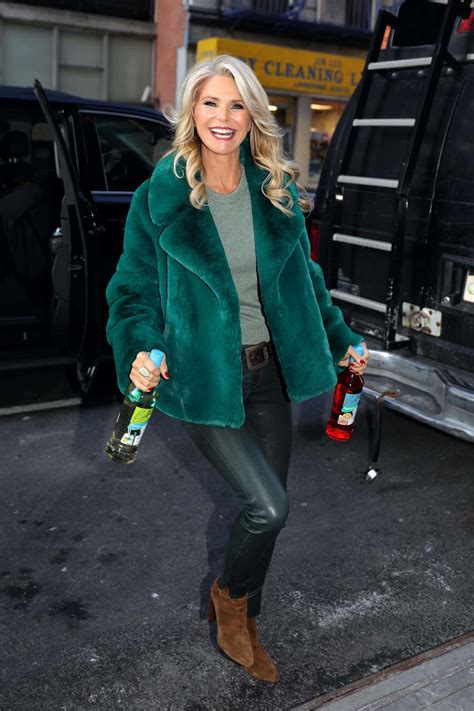 Christie Brinkley In Green Coat And Leather Pants Out In Nyc 01