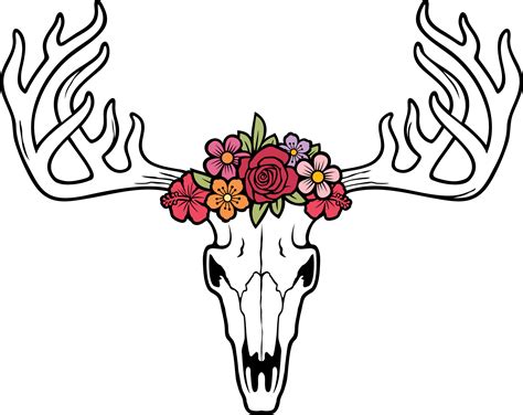 Deer Skull With Flowers Png Illustration 8505899 Png