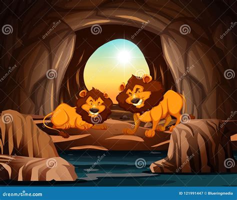 Lion Living In The Cave Stock Vector Illustration Of Graphic 121991447