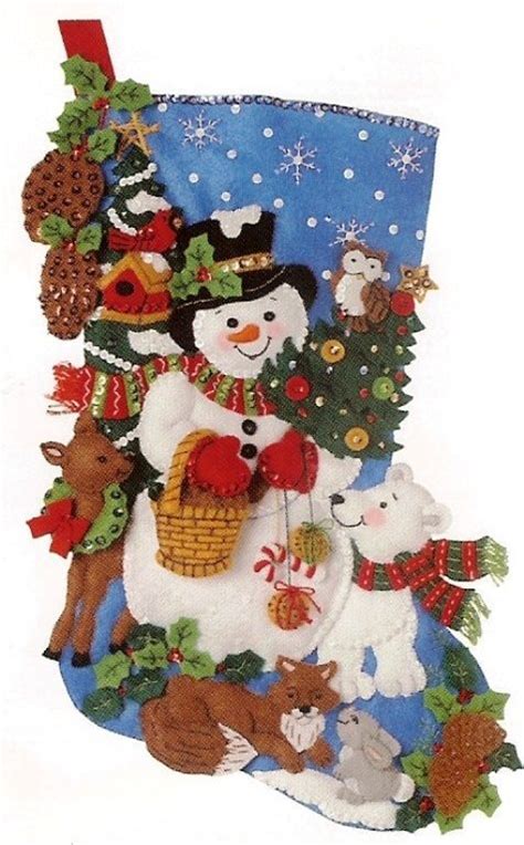 Bucilla Discontinued Woodland Snowman Felt Christmas Stocking Kit