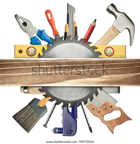 Carpentry Background Tools Underneath Wood Plank Stock Photo Edit Now