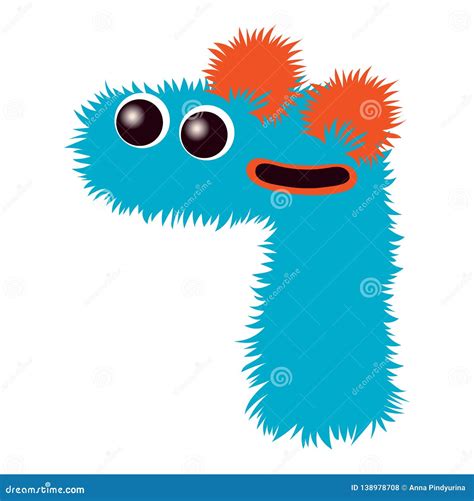 Cartoon Cute Blue And Orange Monster Number Seven Stock Vector