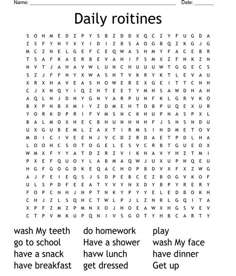 DAILY ROUTINE Word Search WordMint
