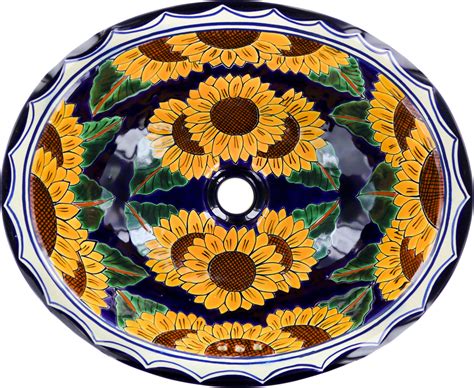 We provide high quality affordable imported pottery. Sunflowers Talavera Ceramic Oval Drop In Bathroom Sink