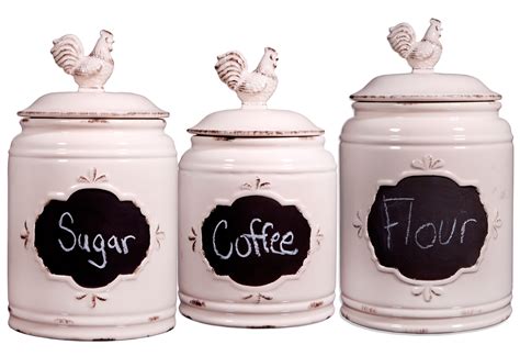 White Farmhouse Kitchen Canisters Sets Bianca 3 Piece Kitchen