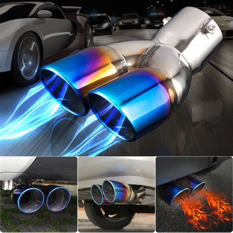 Universal Car Dual Exhaust Tail Pipe Stailess Steel Muffler Tip Bluing