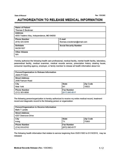 Medical Records Release Form Generic Request Template And Pdf Be Settled