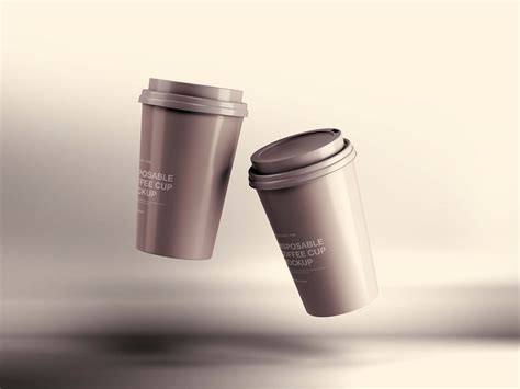 disposable floating coffee cups mockup psd