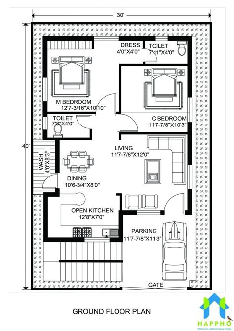 30x40 Open Floor Plans 30 X 40 Floorplan Tiny House Plans Small