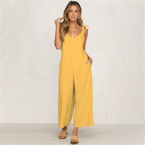 2019 newest fashion women loose sleeveless jumpsuits backless wide leg long pants rompers cotton