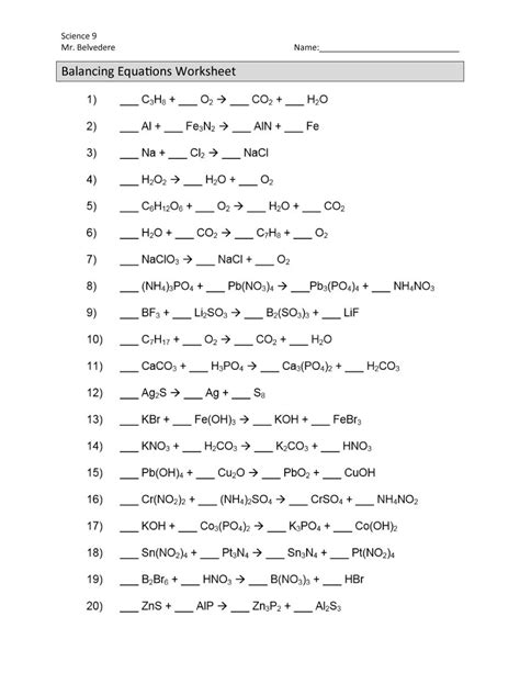 3 h 2 + p 2 Chemistry Balancing Chemical Equations Worksheet Answer ...