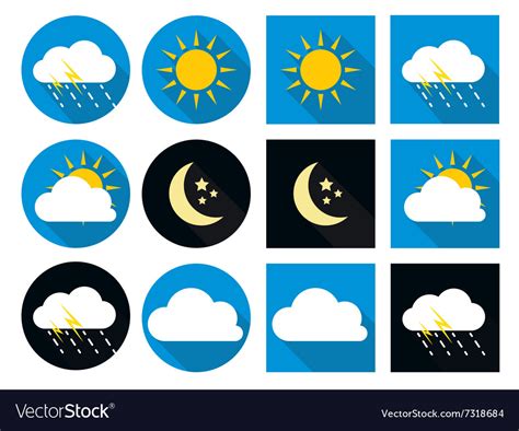 Weather Icons With Sun Cloud Rain And Moon Vector Image